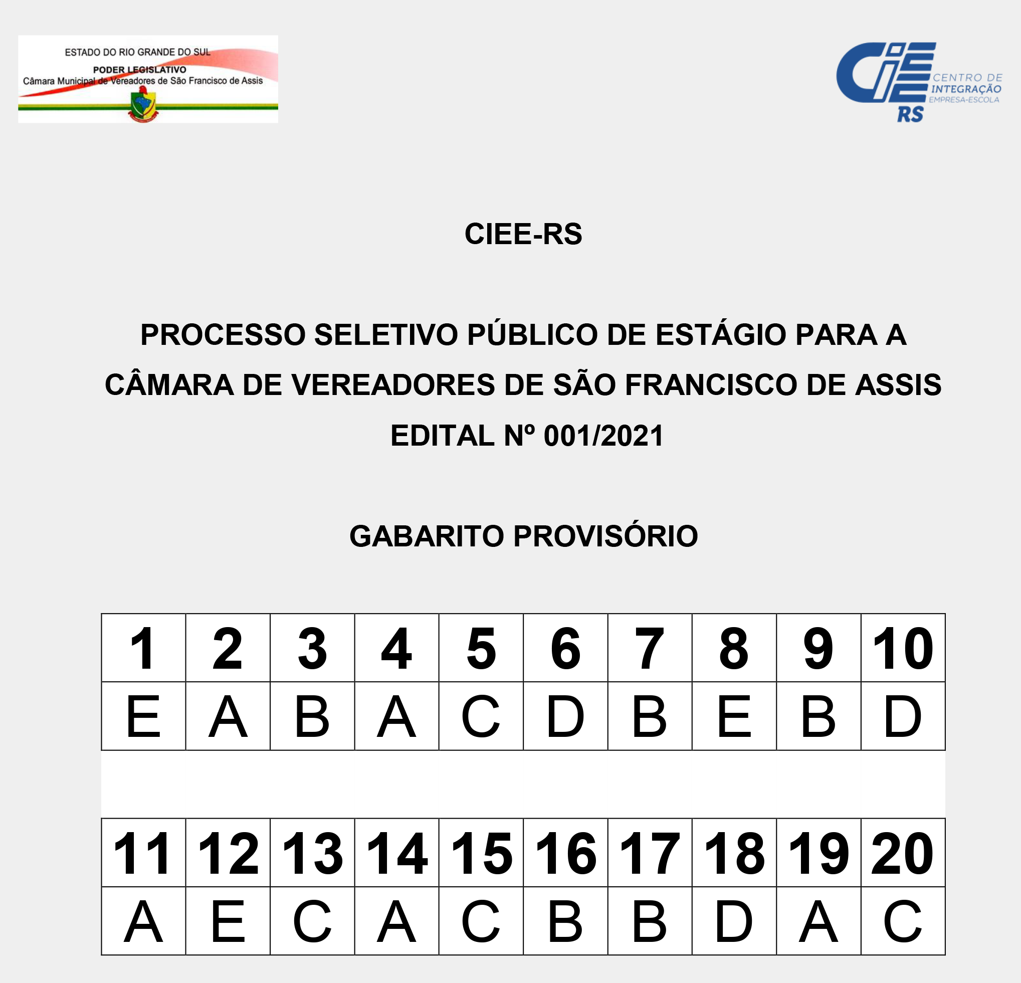 GABARITO PROVISÓRIO