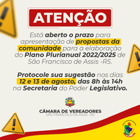 ABERTO O PRAZO DE SUGESTÕES PARA O PPA 2022/2025